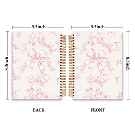 JXREQ Pink Bow Floral Chinoiserie Notebook Journal for Women Note Taking Writing Bible Notes, Coquette Aesthetic Office School Supplies, Girly Spiral Notebooks 5.5x8.3