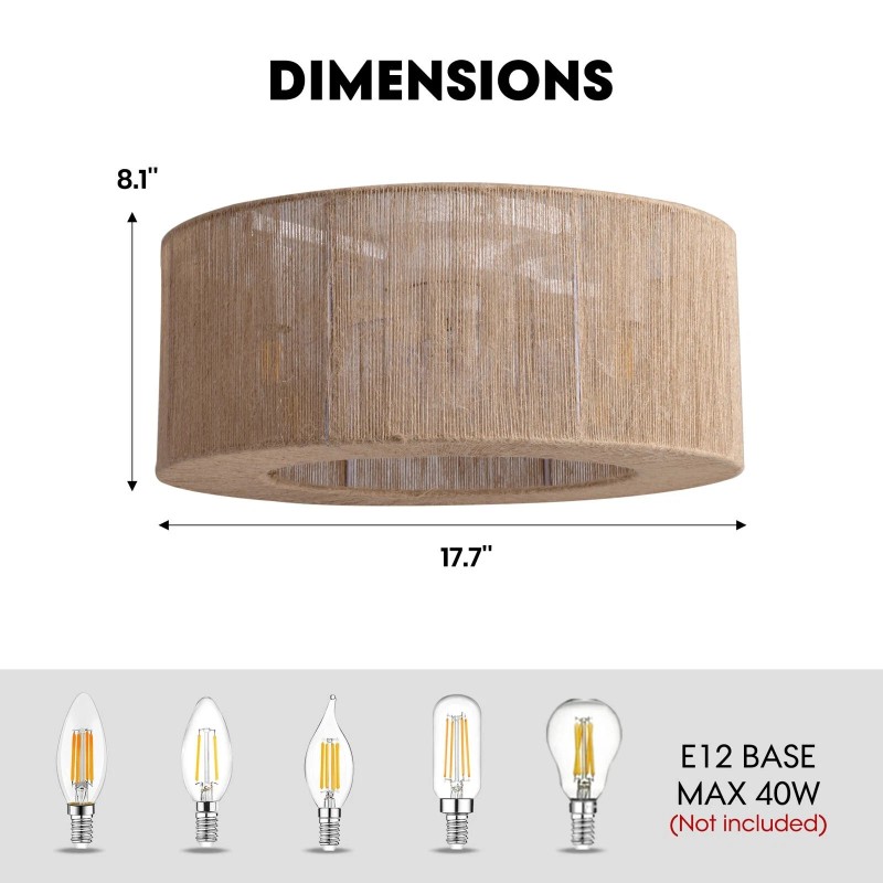 SILJOY 18" Boho Rattan Ceiling Fan with Light and Remote