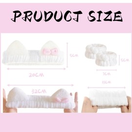 Cute Spa Headband and Wristband Set for Women Kawaii Ear White Makeup Headband for Washing Face (3PCS, White)