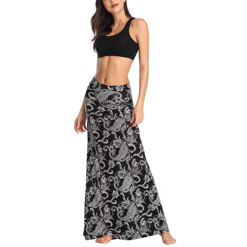 Urban CoCo Women's Stylish Spandex Comfy Fold-Over Flare Long Maxi