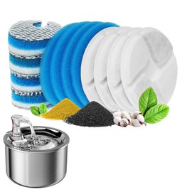 Homtyler Stainless Steel Cat Water Fountain Filters 6 Pack Cat Fountain Filter Replacement, 3 Triple Filtration System, Activated Carbon Filters for 67oz/2L Automatic Pet Fountain Filter, RCWFF6