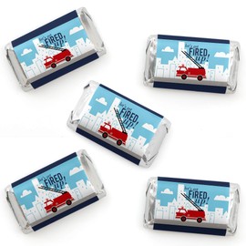 Big Dot of Happiness Fired Up Fire Truck - Mini Candy Bar Wrapper Stickers - Firefighter Baby Shower or Birthday Party Small Favors - 40 Count