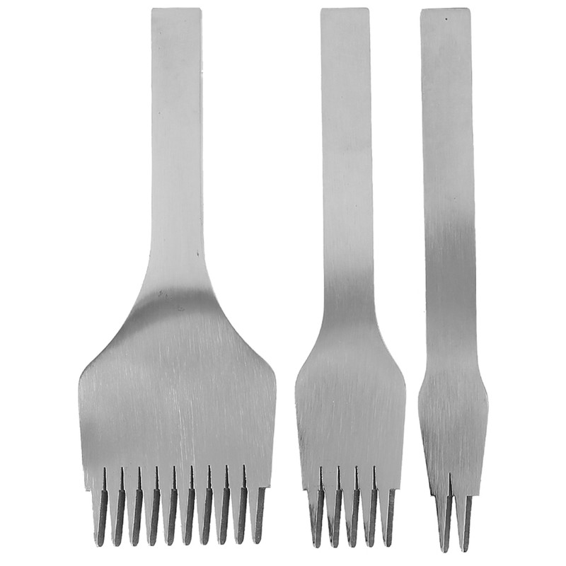 3pcs Steel Leather Chisel Hole Punching 2+5+10 Prong DIY Hand