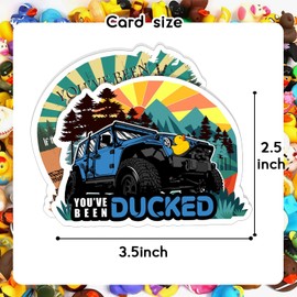 You've Been Ducked, Duck Tags, Ducking Game Cards, 50 Pack, 3.5 x 2.5 inches Business Card Size, Duck Tag with Hole and Rubber Bands (Blue Car Retro Style Design)