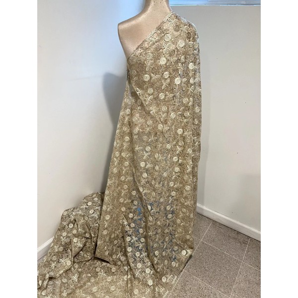 Wowfabric4less123 GOLD IVORY Embroidered SEQUINS Rhinestone Lace fabric 50” Width