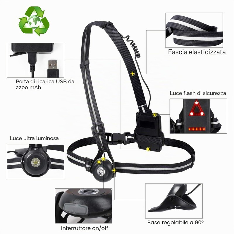 WESTGIRL Running Light, Chest Run Light con fascio regolabile 500