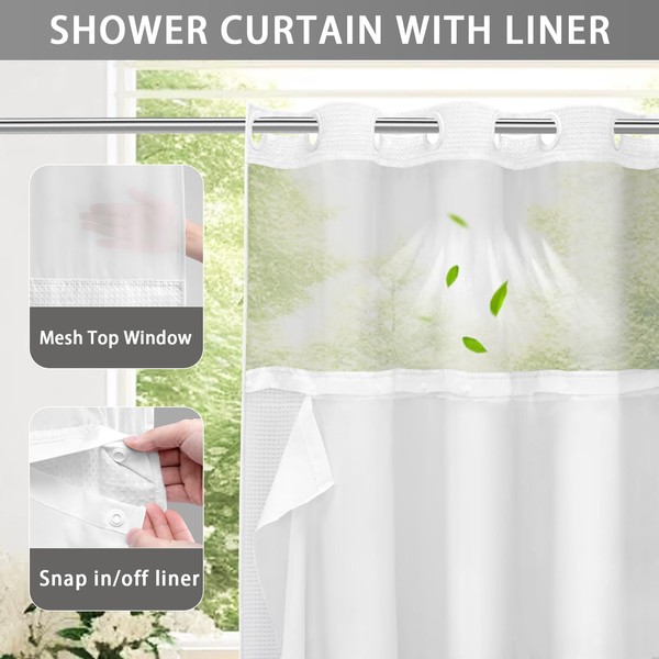 YellyHommy YellyHommy No Hook Shower Curtain with Snap in Fabric