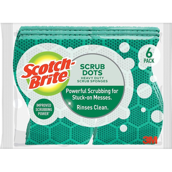 Scotch-Brite Scrub Dots Heavy Duty Scrub Sponge, Powerful Scrubbing. Rinses Clean, 6 Scrub Sponges