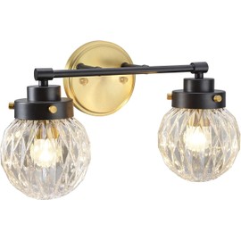 Aspen Creative 62276, Bathroom Vanity 2 Lights Fixture-16 W x 9-1/4"H x 7" E. Antique Bronze/Matt Black-2 Tone Finish/Clear Diamond Cut Glass. Bulb Not Included