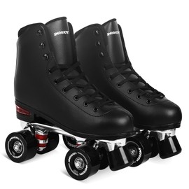 SMOOJOY Quad Roller Skates for Women and Men - PU Deluxe Double Row-Classic Premium Leather Skates Indoor Outdoor Roller Derby with Air Cushion