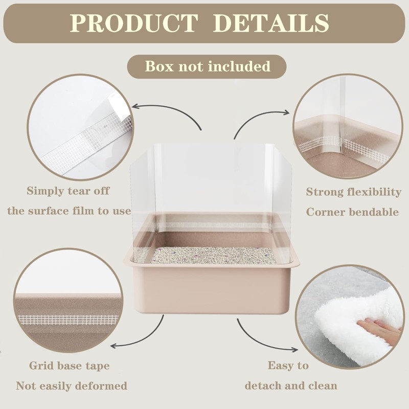 QNBCAA 3Pcs Cat Litter Box Pee Shields - Open Top