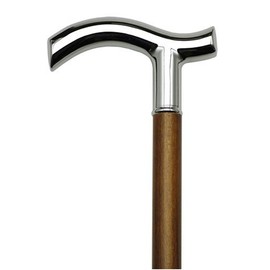 Walking Cane Shiny Chrome Walnut. This Walking Stick Cane has a Chrome Plated Tuxedo Fritz Handle on Walnut and Cherry Hardwood Shaft.
