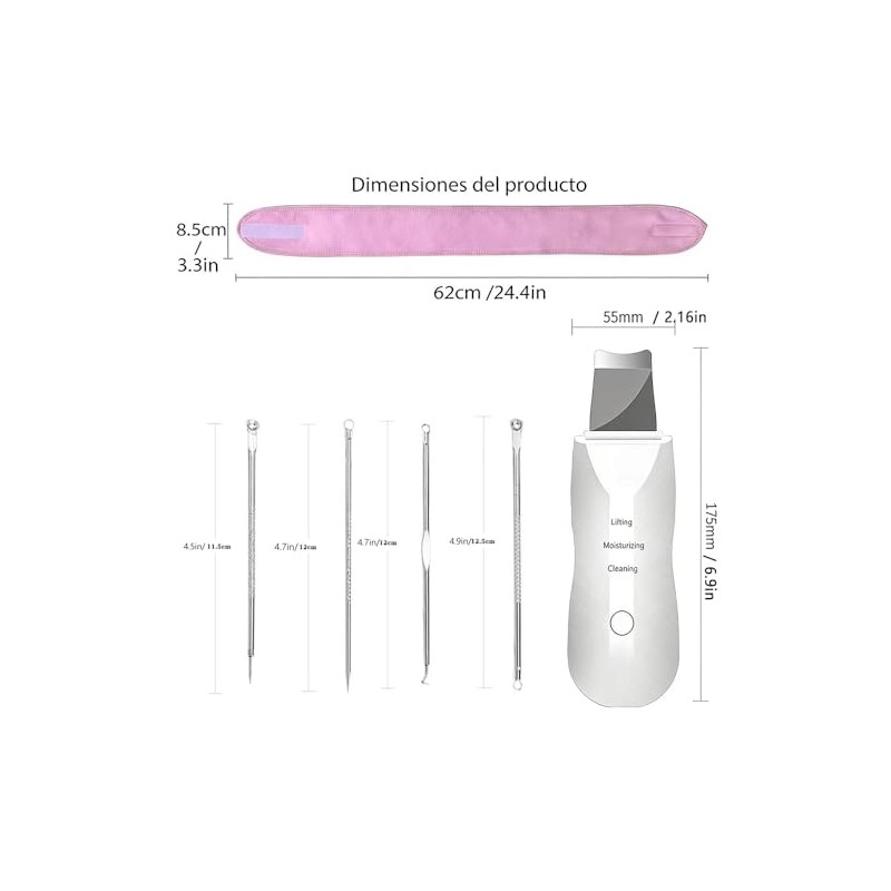 Limpiador Facial Ultrasónico Skin Scrubber con Espátula Kit Limpieza