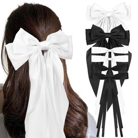 AMCAMI 6 PCS hair clips hair bows for women hair accessories hair clips for styling bows for women hair accessories for girls ribbon for hair coquette accessories hair clips（black&white)