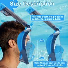 Aischens Adult Snorkel Mask, Diving Mask, Full Face Ske, 180° Panoramic View, Anti-Fog & Anti-Leak, Full Mask Diving Goggles Compatible with Sports Cameras, Full Mask for Snorkelling (Blue)