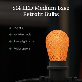 Pro Christmas S14 LED Retrofit Bulbs - E26 Medium Base - Bag of 6 - Commercial Grade Energy Efficient Outdoor Waterproof Lighting for Patio String Lights - Red