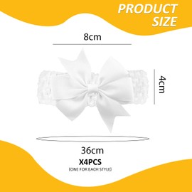 Pack of 4 Children's Headbands, Swallowtail Bow Headbands, Elastic Headbands, Baby Hair Bands and Headbands, Flower Hair Bands, Christening Baby Headbands