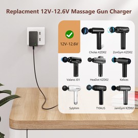 12V~12.6V 1A Charger for Massage Gun, Compatible with Toloco, Renpho, Aerlang, HeaDot, JamGym, Neprock, Sportneer, Sharper Image, Medcursor, Impact Percussion Muscle Gun Massager Power Supply Cord