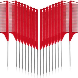 Patelai 12 Pcs Rat Tail Comb for Parting Braiding Hair Carbon Fiber Heat Resistant Teasing Comb Stainless Steel Pintail for Pressing Teasing Hair Styling Salon Hairdressing Home(Red)