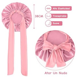 QYIKLPY Gorro De Satín Para Cabello Rizado, Gorro De Seda Para Dormir Ajustable,Gorros De Doble Capa Con Banda Elástica, Ideal Para Dormir, Belleza, D
