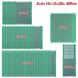 50 Pcs Double Sided PCB Board Prototype Kit Soldering 5 Sizes, Universal Printed Circuit Board for DIY and Electronic Project