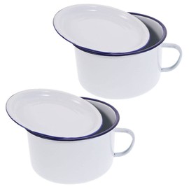 Luxshiny 2pcs Enamel Instant Noodle Bowl Enamel Soup Bowl Mixing Bowl Enamel Wash Basin Food Prep Container Enamelware Bowl Enamel Pasta Bowl Soup Cup Student High Capacity Kitchen Supplies