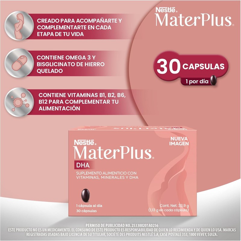 Nestle MaterPlus Prenatal Multivitamin with DHA, Folic Acid & Iron
