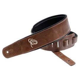 Ortega Guitars Guitar Strap Length Adjustable - Acoustic Guitar / Bass Electric Guitar / Electric Bass - Custom Series - Genuine Leather Natural Brown Flora (OSCU-2)