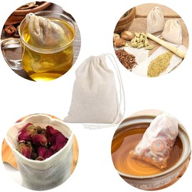 VANANA 100Pcs Cotton Muslin Bags, Drawstring Bags Reusable Small Mesh Tea Coffee Filter Bags for Cooking Snack Spices Crafts Soap Nuts Jewellery Decor & Favour Gifts for Home Supplies 8cm*10cm