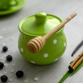 City to Cottage Ceramic Sugar Bowl with Lid, 10oz Sugar Contanier for Coffee Bar, Sugar Dispenser Bowl, Salt - Condiment Pot for Kitchen Counter, Handcrafted Pistachio Green Polka Dot Sugar Jar