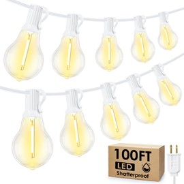 Larkvue 100FT Outdoor String Lights, LED Patio Lights with 42 Waterproof Shatterproof Dimmable A39 Hanging Bulbs(2 Spare) for Garden Wedding-White