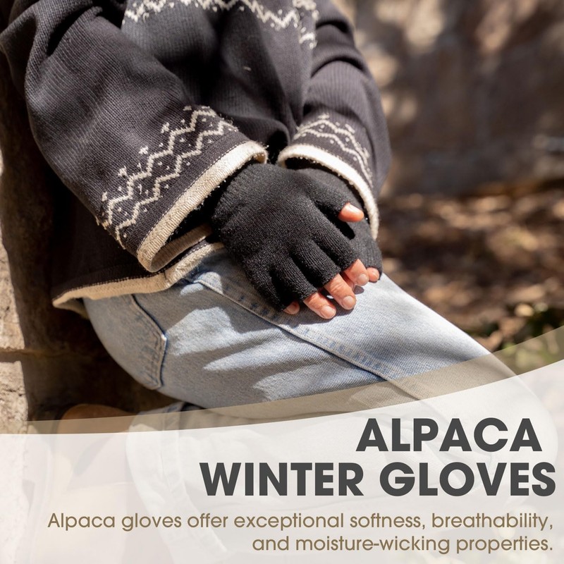 Rahhint Alpaca Wool Winter Warm Fingerless Gloves for Men Women