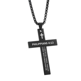 Cavalcade Cross for Car Rear View Mirror Lords Prayer Bible Verse Auto Faith Amulet Religious Men, Black