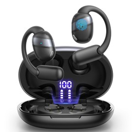 Open Ear Headphones Earbuds Wireless, 5.4 Bluetooth Ear Buds with Digital Display, Ultra-Comfort, Clear Calls, Powerful Sound, 50H Playtime, IPX4 Waterproof Sports Earphones for Running & Workouts