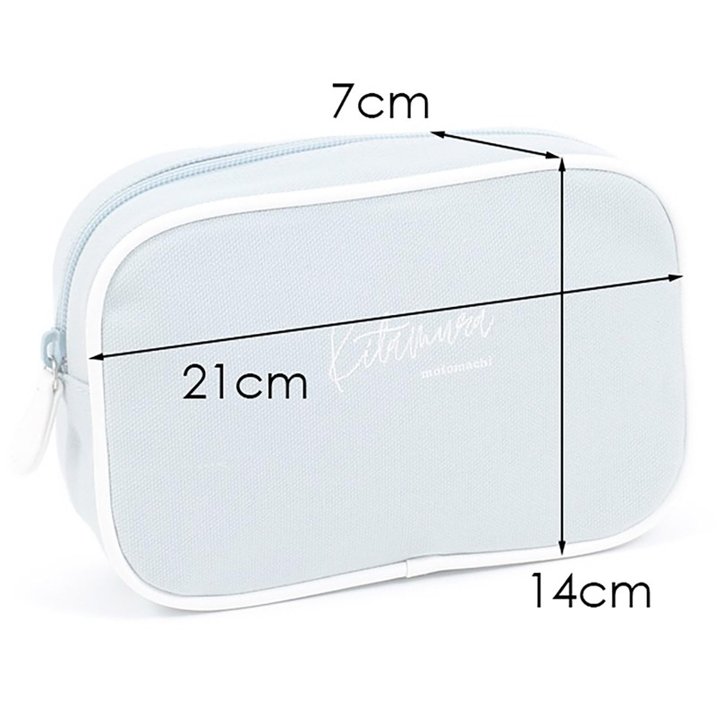 Kitamura YH0218 Handwritten Logo Embroidered Large Pouch, Ice Blue/White [Blue]