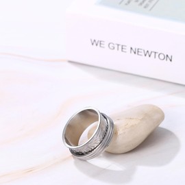 JewelryWe Anillo Giratorio Ansiedad Mujer: Anillo de Pulgar de Acero Inoxidable Plateado Aliviar el Estrés Grabado Tridimensional - Para Uso Diario Antiestrés Regalo 67mm