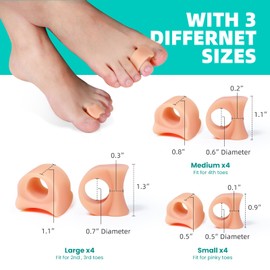 Promifun Toe Separators for Women Gel Toe Separators for Overlapping Toes, Bunions, Big Toe Alignment, Corrector and Spacer, Preventing Rubbing Relieve Pressure (3 Size, 6 Pack, Beige)