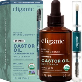 Cliganic Organic Castor Oil, 30 ml - Includes Eyelash Kit - USDA Certified - Non-GMO - Pure and Natural Face Oil - Vegan, Cruelty-Free - For Eyelashes