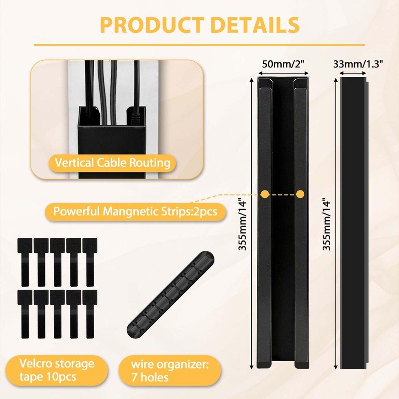 2 Pack Steel Magnetic 14-Inch Cable Management Channels for Under