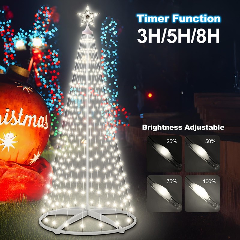 AMIPEPE 6ft Solar Christmas Tree Lights Outdoor, 250 LEDs Remote