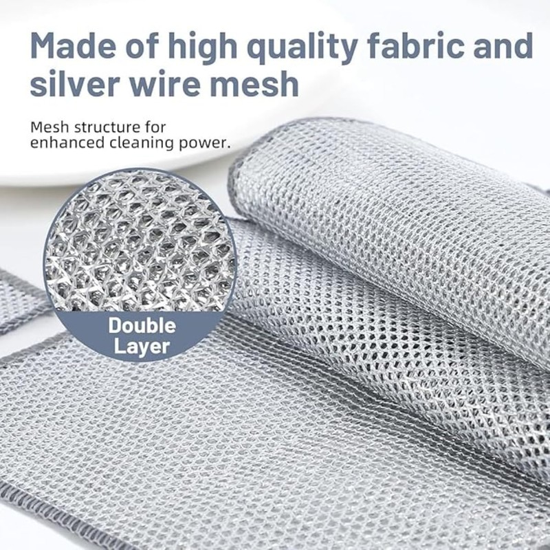 Aashvi 6 PCS Double Layer Wire Dishwashing Cloth Rag Non-Scratch