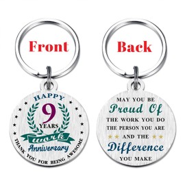 Viayen Happy 9 Year Work Anniversary Keychain Gifts for Employee Coworker- Nine 9th Year Job Anniversary Keychain for Women Men