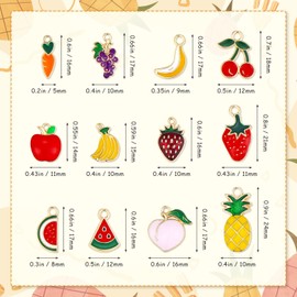 JIALEEY 60PCS Fruits Charm Assorted Gold Plated Enamel Mixed Apple Banana Pineapple Strawberry Grape Peach Charm Pendant DIY for Necklace Bracelet Earring Jewelry Making