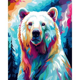 QACEYID Colorful Aurora Polar Bear, Paint by Numbers for Adults Canvas Acrylic DIY Number Painting Kits Wall Art Decor Gift, 16x20 Inch Without Frame