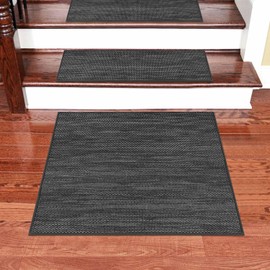 Seloom Linen Non Slip Stair Treads Carpet Landing Mat for Wooden Steps Indoor, Peel and Stick Carpet for Wood Stairs, Machine Washable Stair Runners for Pets, 1Pack, Black(30" x30")