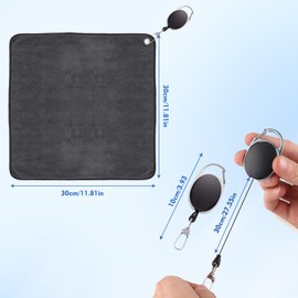 Golf Towel 2-Pack with Retractable Hook 12x12in (30x30cm) - Quick-Dry Microfiber Sports Towels for Golf Course and Practice, Portable Dual Towel Set, Durable Cleaning Golf Accessories - Black & Grey