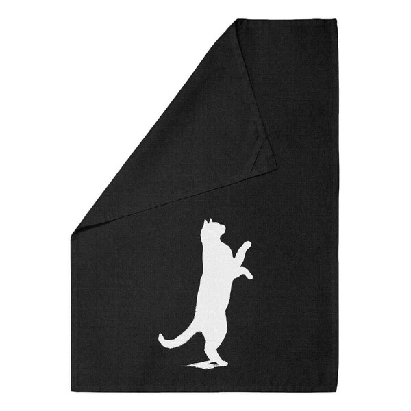 Azeeda 'Cat on Hind Legs Silhouette' Black Cotton Tea Towel/Dish