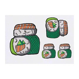 4 x 'Sushi' Temporary Tattoos - Water Resistant, Skin-Safe, Non-Toxic Transfers, Mixed Sizes (TO00051439)
