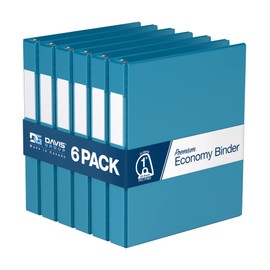 Premium Economy 1-Inch Binder, 3-Ring Binder for School, Office, or Home, Colored Binder Notebook, Pack of 6, D Ring, Turquoise