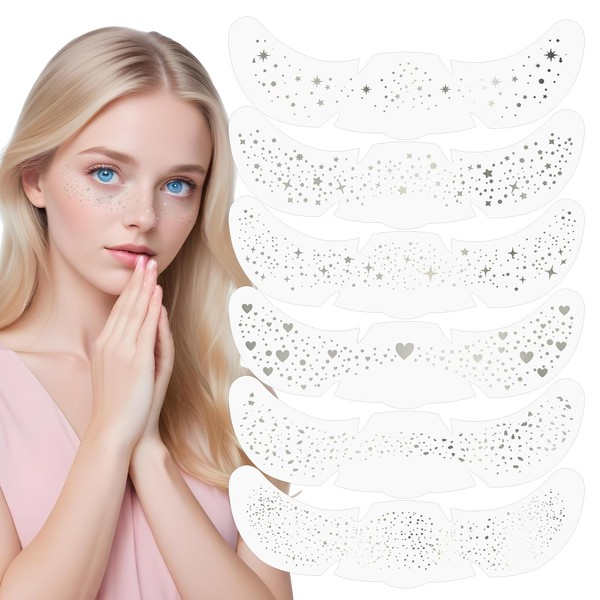 PEOVLVN 6 Pcs Glitter Freckles Face Tattoo, Holographic Face Glitter